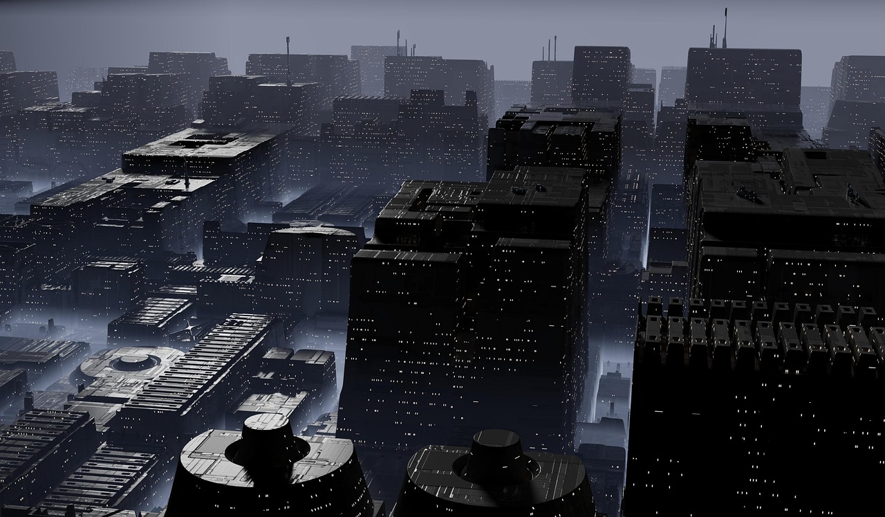 Cyberpunk város, sci-fi játék hangulat